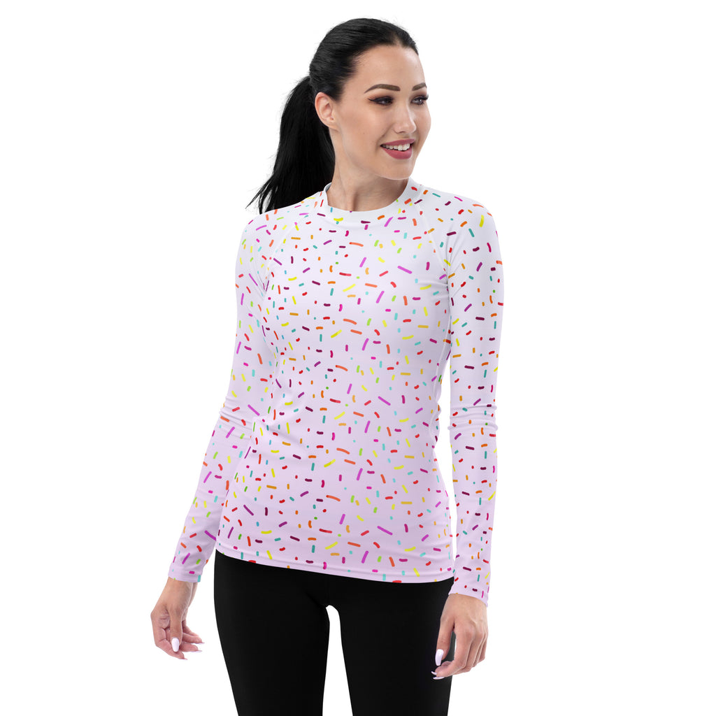 Women's Colorful Ice Cream Sprinkles Long Sleeve Rash Guard Swim Shirt – Buttery Soft, Sun Safe UPF 50+ Protection, Quick Dry & 4-Way Stretch Comfort