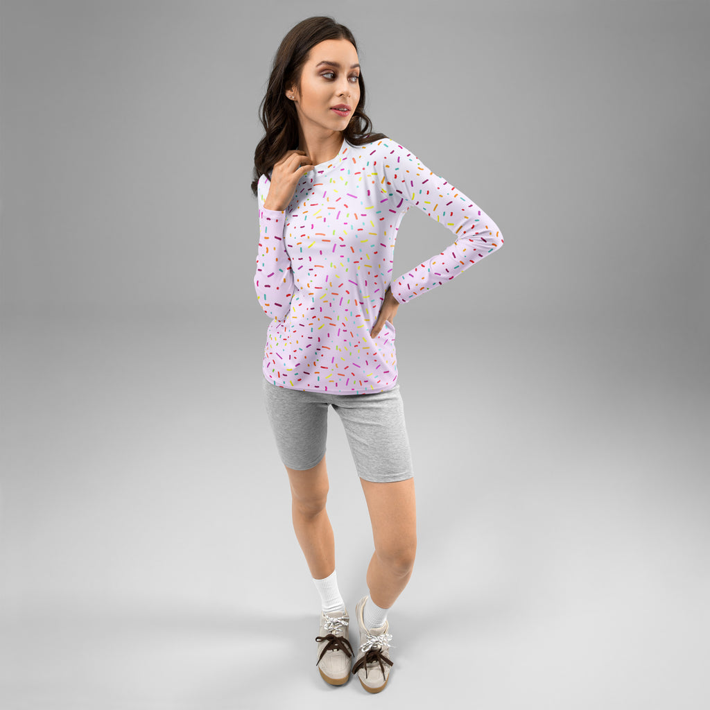 Women's Colorful Ice Cream Sprinkles Long Sleeve Rash Guard Swim Shirt – Buttery Soft, Sun Safe UPF 50+ Protection, Quick Dry & 4-Way Stretch Comfort