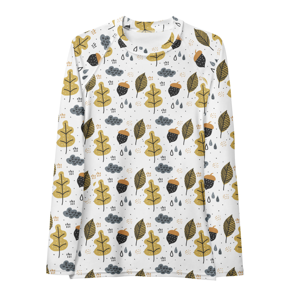 Women's Autumn Leaves and Acorns Long Sleeve Rash Guard Swim Shirt – Buttery Soft, Sun Safe UPF 50+ Protection, Quick Dry & 4-Way Stretch Comfort