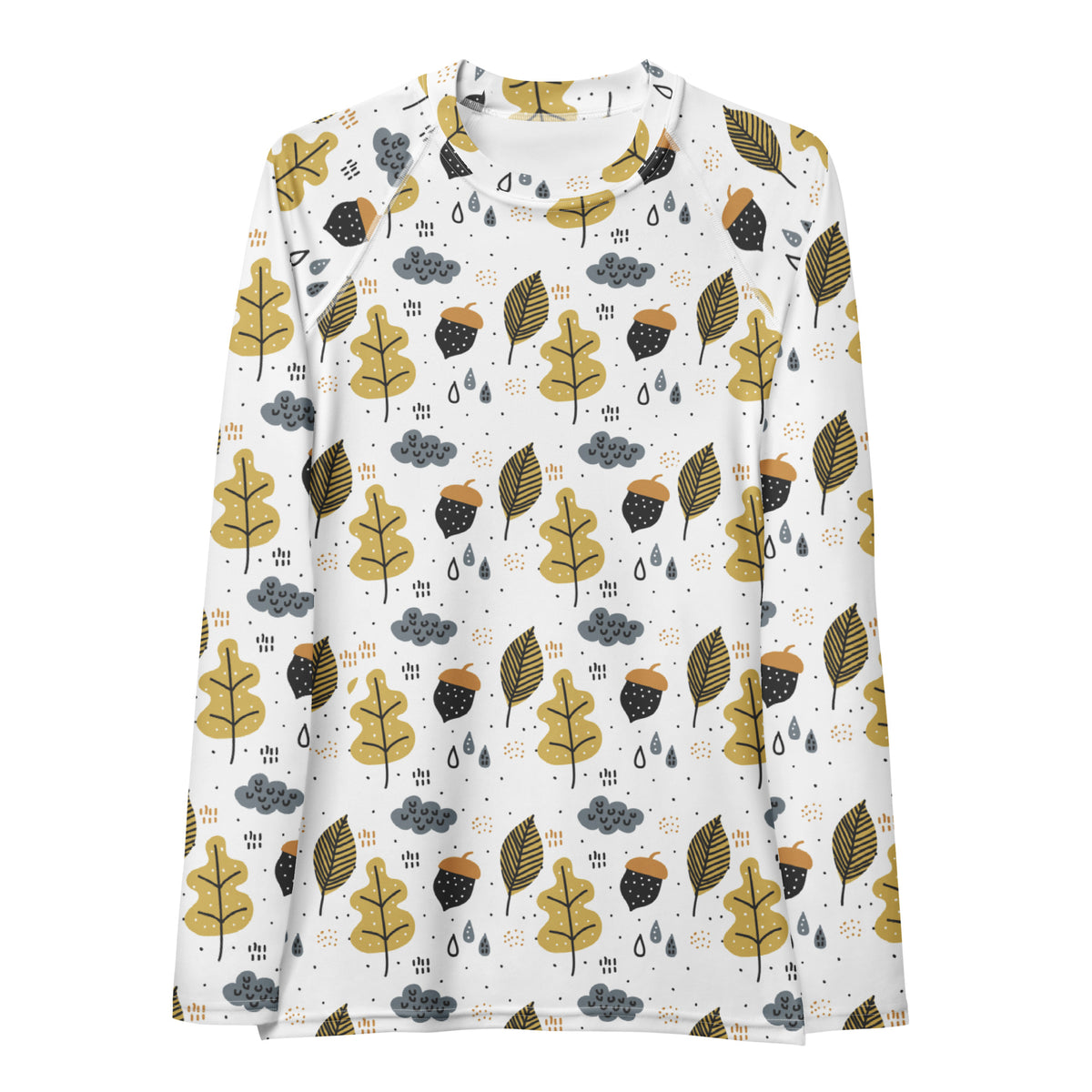 Women's Autumn Leaves and Acorns Long Sleeve Rash Guard Swim Shirt – Buttery Soft, Sun Safe UPF 50+ Protection, Quick Dry & 4-Way Stretch Comfort