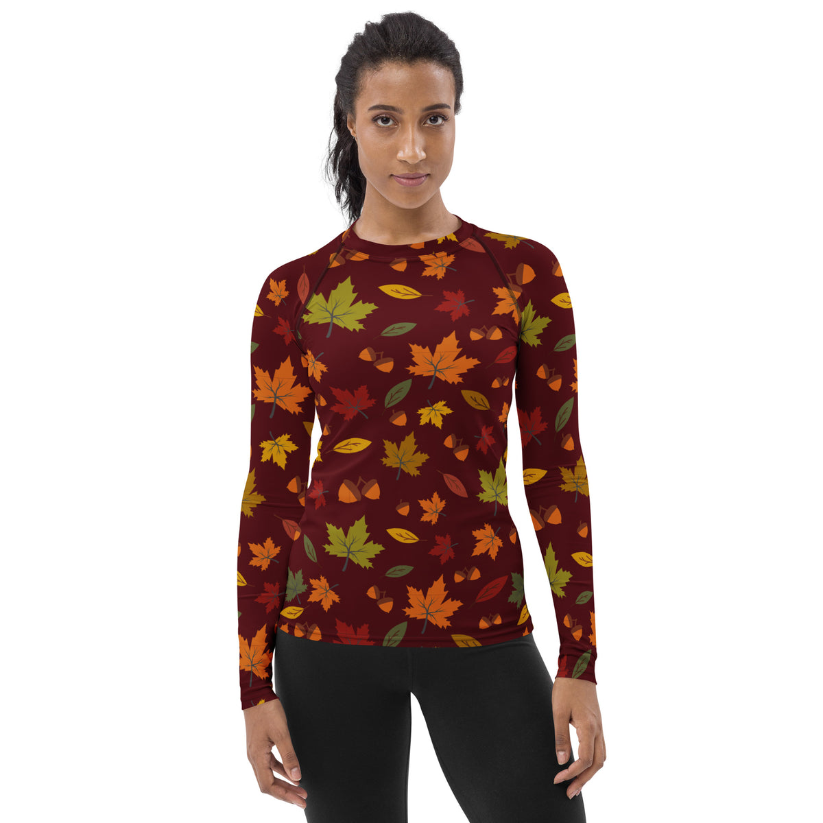 Women's Autumn Maple Leaves Long Sleeve Rash Guard Swim Shirt – Buttery Soft, Sun Safe UPF 50+ Protection, Quick Dry & 4-Way Stretch Comfort