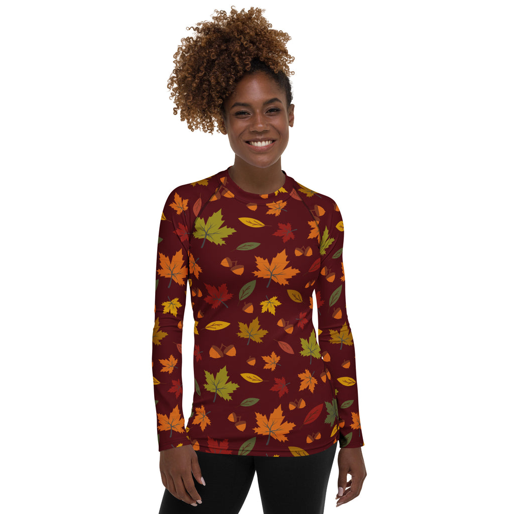 Women's Autumn Maple Leaves Long Sleeve Rash Guard Swim Shirt – Buttery Soft, Sun Safe UPF 50+ Protection, Quick Dry & 4-Way Stretch Comfort
