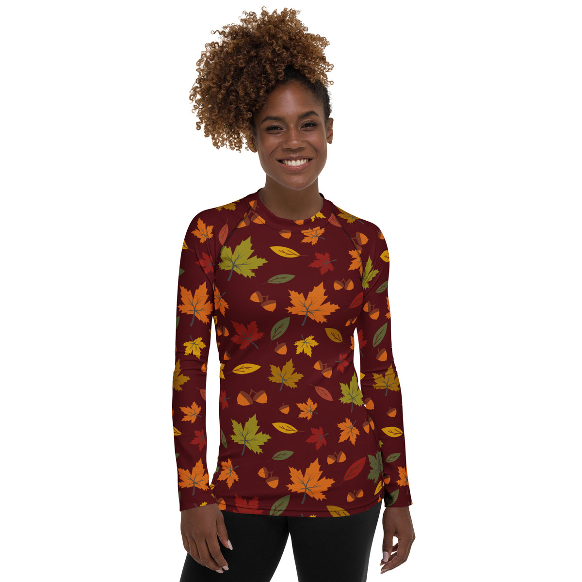 Women's Autumn Maple Leaves Long Sleeve Rash Guard Swim Shirt – Buttery Soft, Sun Safe UPF 50+ Protection, Quick Dry & 4-Way Stretch Comfort