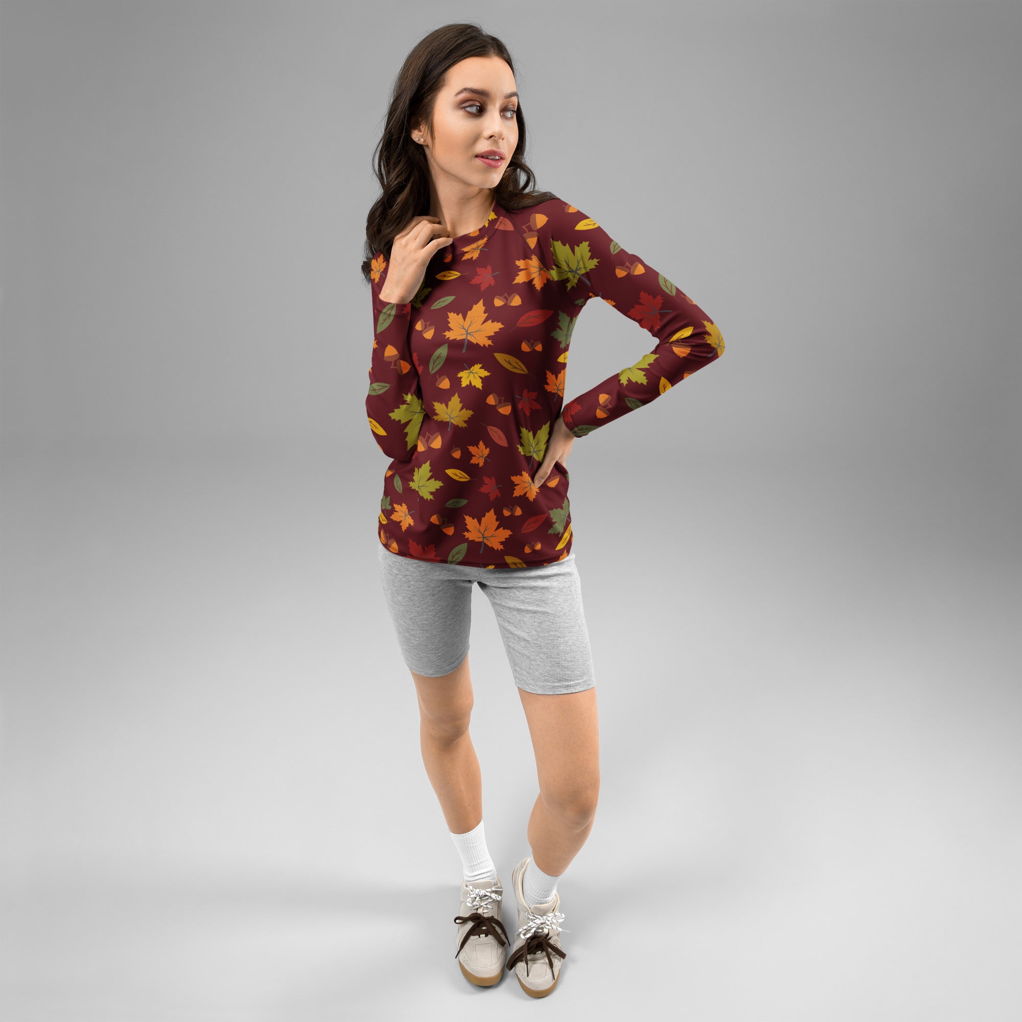 Women's Autumn Maple Leaves Long Sleeve Rash Guard Swim Shirt – Buttery Soft, Sun Safe UPF 50+ Protection, Quick Dry & 4-Way Stretch Comfort