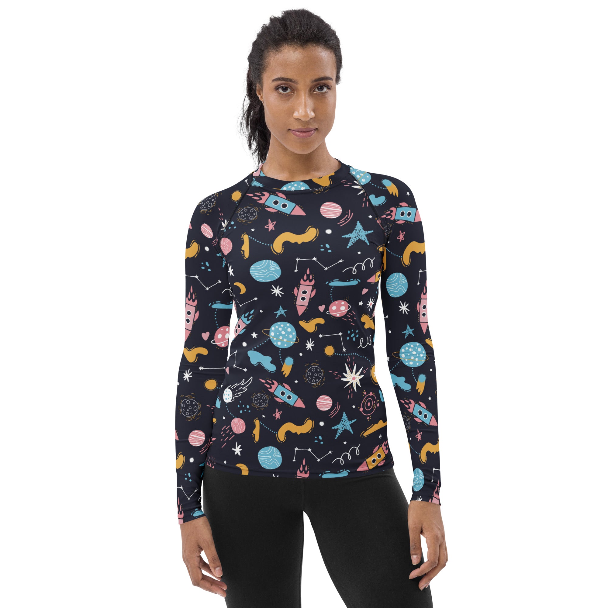 Women's Outer Space Long Sleeve Rash Guard Swim Shirt – Buttery Soft, Sun Safe UPF 50+ Protection, Quick Dry & 4-Way Stretch Comfort
