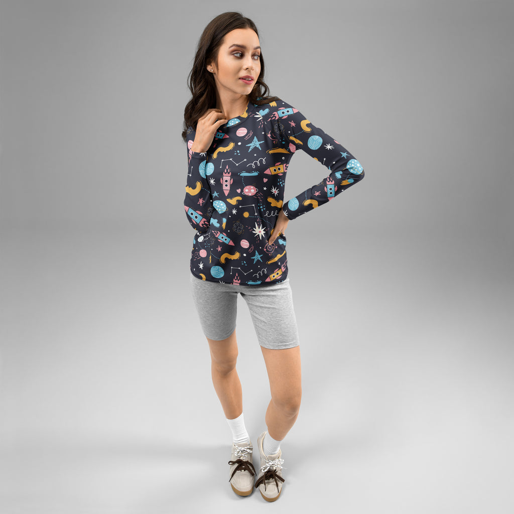 Women's Outer Space Long Sleeve Rash Guard Swim Shirt – Buttery Soft, Sun Safe UPF 50+ Protection, Quick Dry & 4-Way Stretch Comfort