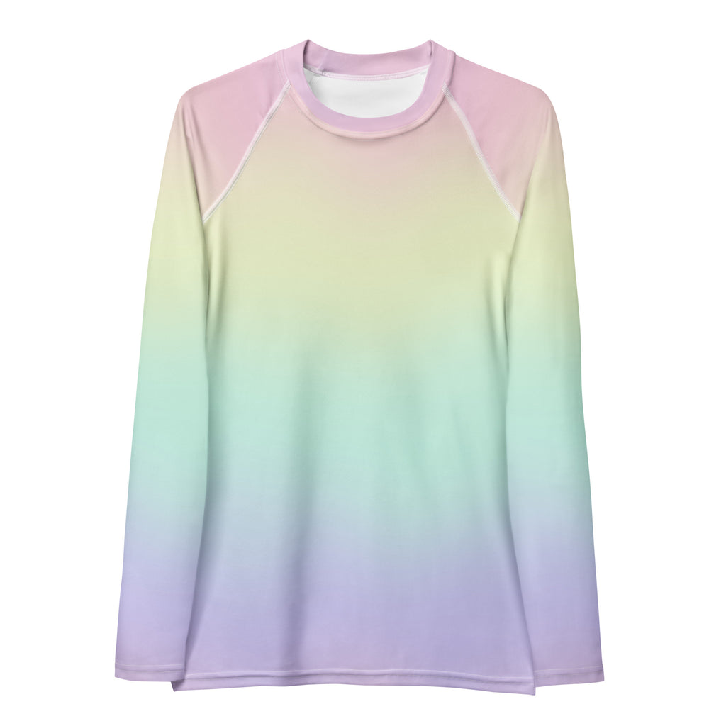 Women's Pastel Rainbow Long Sleeve Rash Guard Swim Shirt – Buttery Soft, Sun Safe UPF 50+ Protection, Quick Dry & 4-Way Stretch Comfort