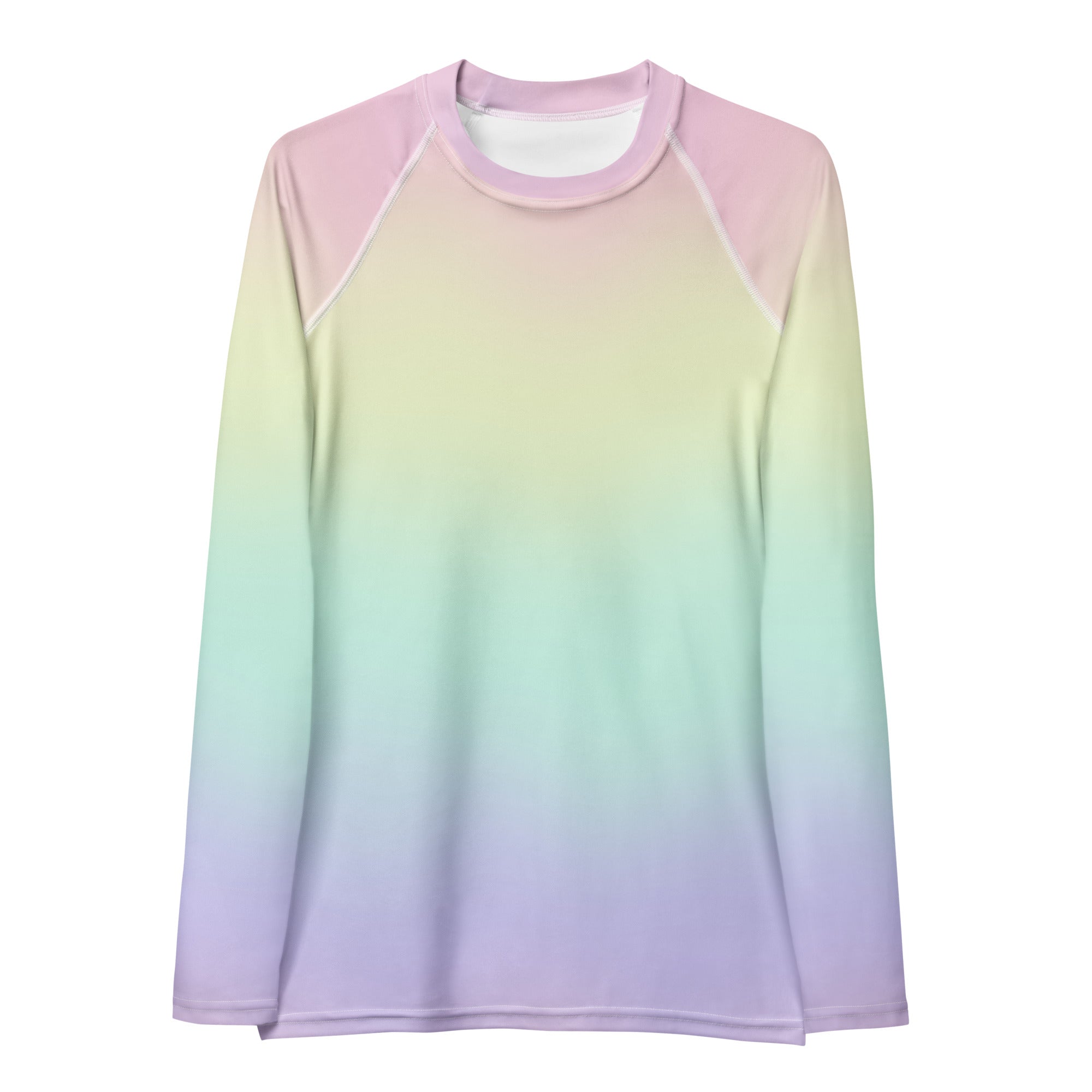 Women's Pastel Rainbow Long Sleeve Rash Guard Swim Shirt – Buttery Soft, Sun Safe UPF 50+ Protection, Quick Dry & 4-Way Stretch Comfort