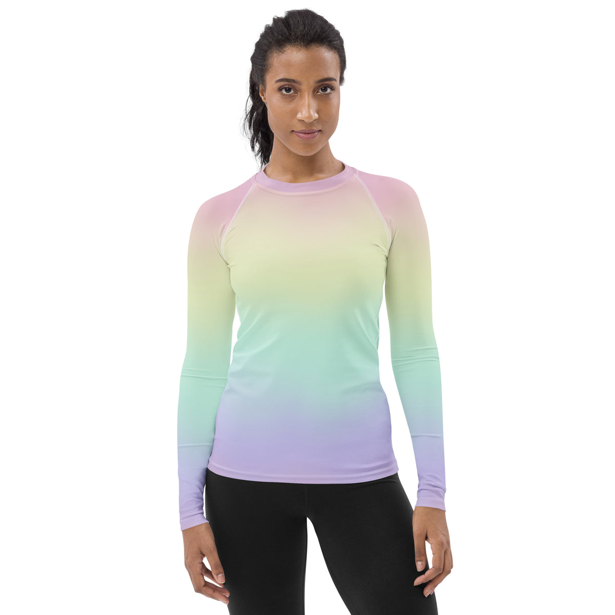 Women's Pastel Rainbow Long Sleeve Rash Guard Swim Shirt – Buttery Soft, Sun Safe UPF 50+ Protection, Quick Dry & 4-Way Stretch Comfort