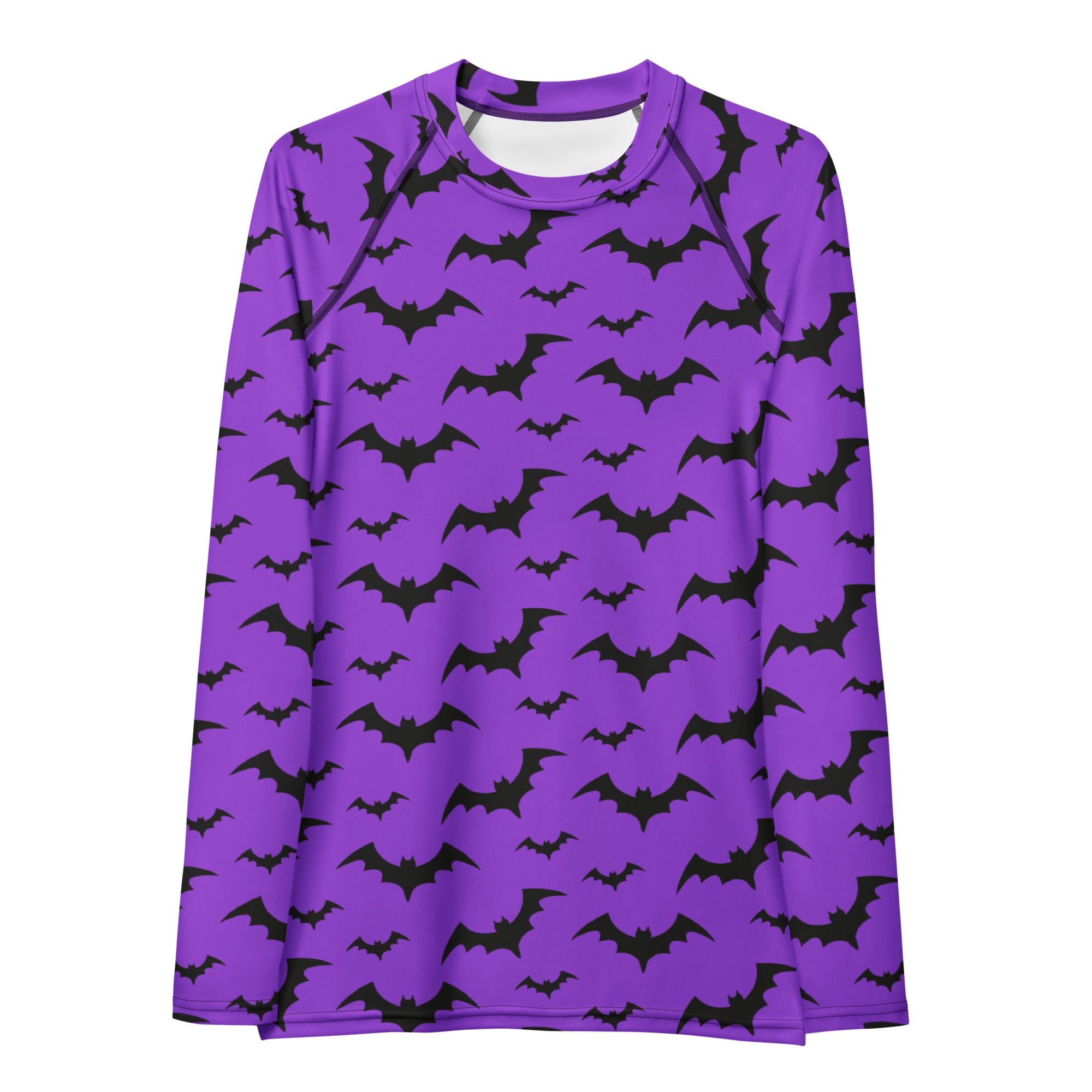 Women's Purple Bat Halloween Long Sleeve Rash Guard Swim Shirt – Buttery Soft, Sun Safe UPF 50+ Protection, Quick Dry & 4-Way Stretch Comfort