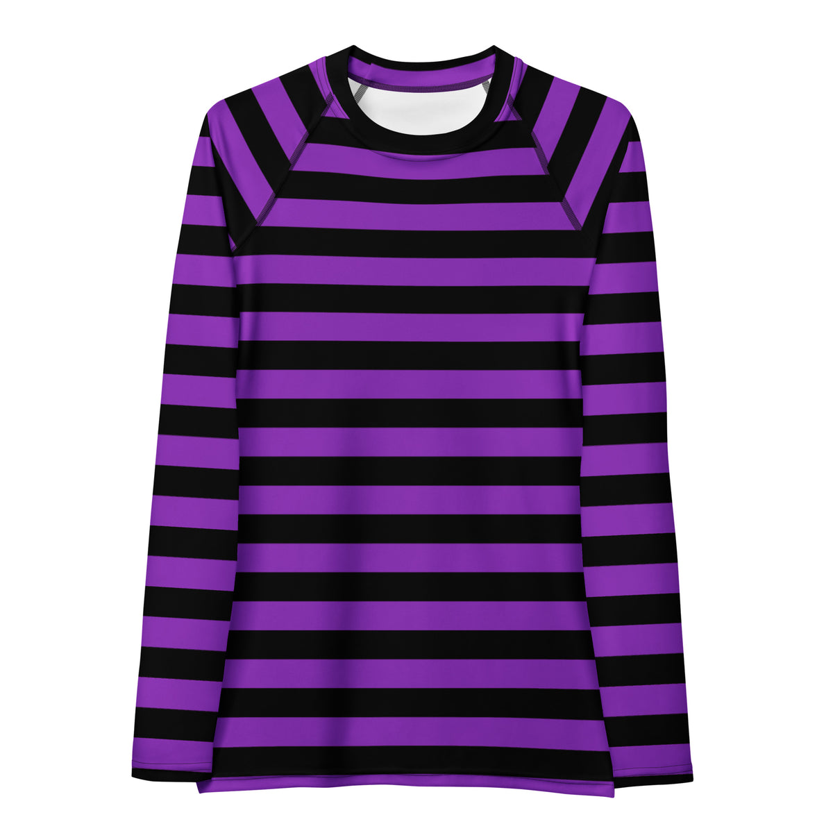 Women's Purple and Black Striped Halloween Long Sleeve Rash Guard Swim Shirt – Buttery Soft, Sun Safe UPF 50+ Protection, Quick Dry & 4-Way Stretch Comfort