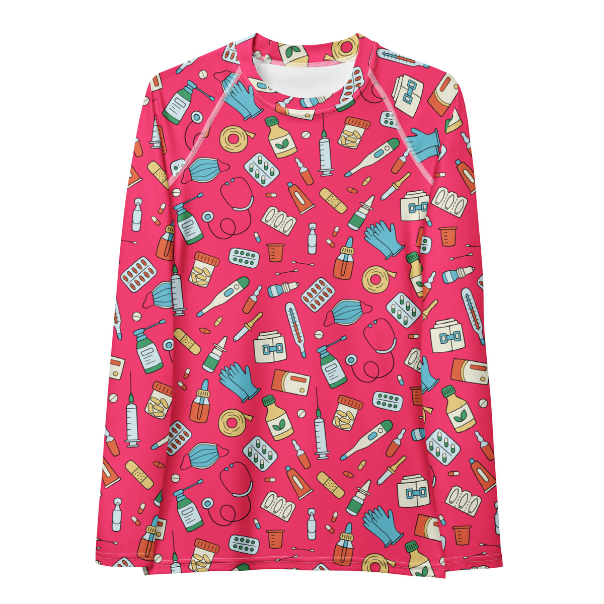 Women's Pink Nurse Themed Long Sleeve Rash Guard Swim Shirt – Buttery Soft, Sun Safe UPF 50+ Protection, Quick Dry & 4-Way Stretch Comfort