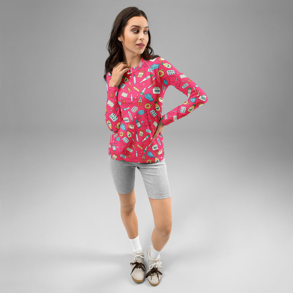 Women's Pink Nurse Themed Long Sleeve Rash Guard Swim Shirt – Buttery Soft, Sun Safe UPF 50+ Protection, Quick Dry & 4-Way Stretch Comfort