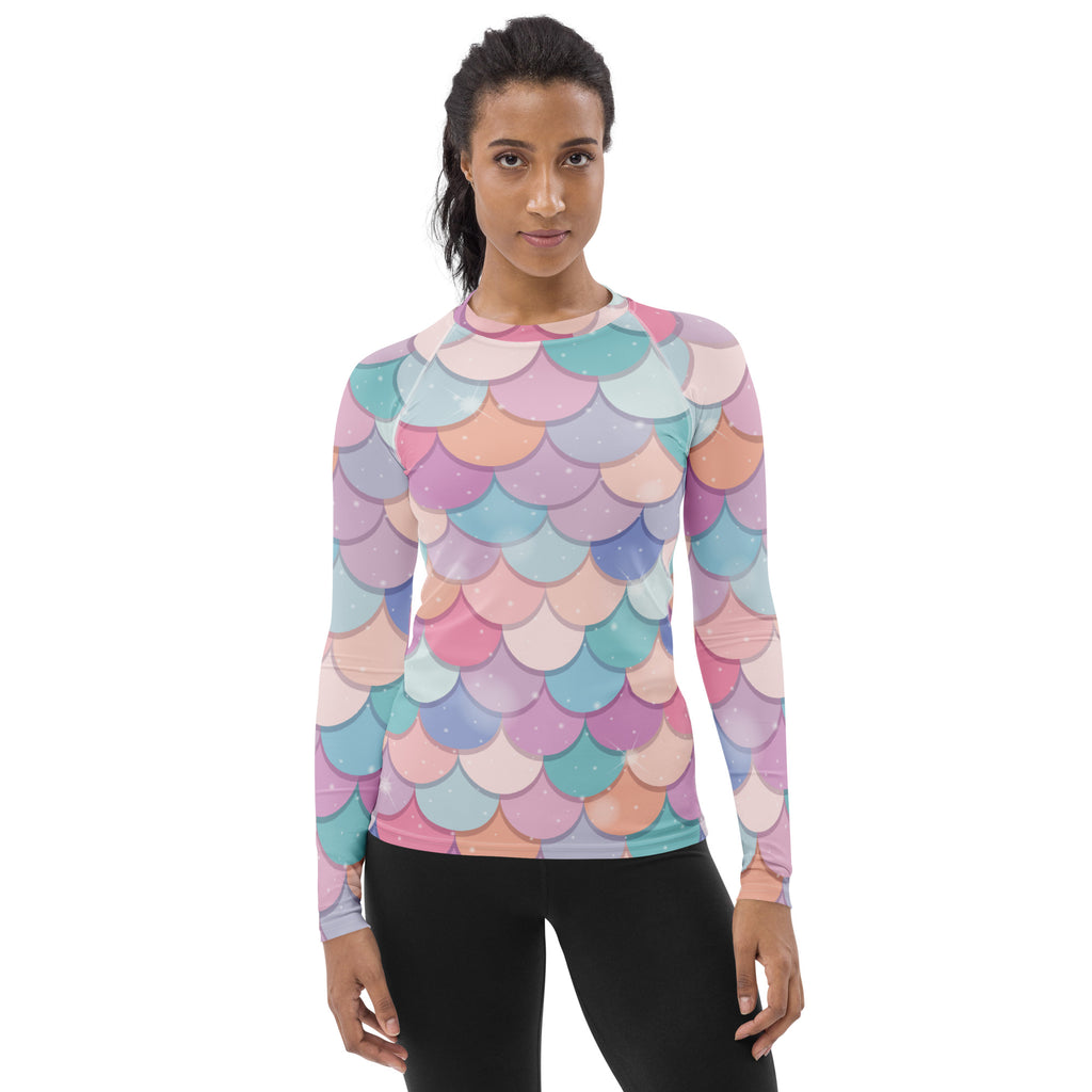 Women's Rainbow Mermaid Long Sleeve Rash Guard Swim Shirt – Buttery Soft, Sun Safe UPF 50+ Protection, Quick Dry & 4-Way Stretch Comfort