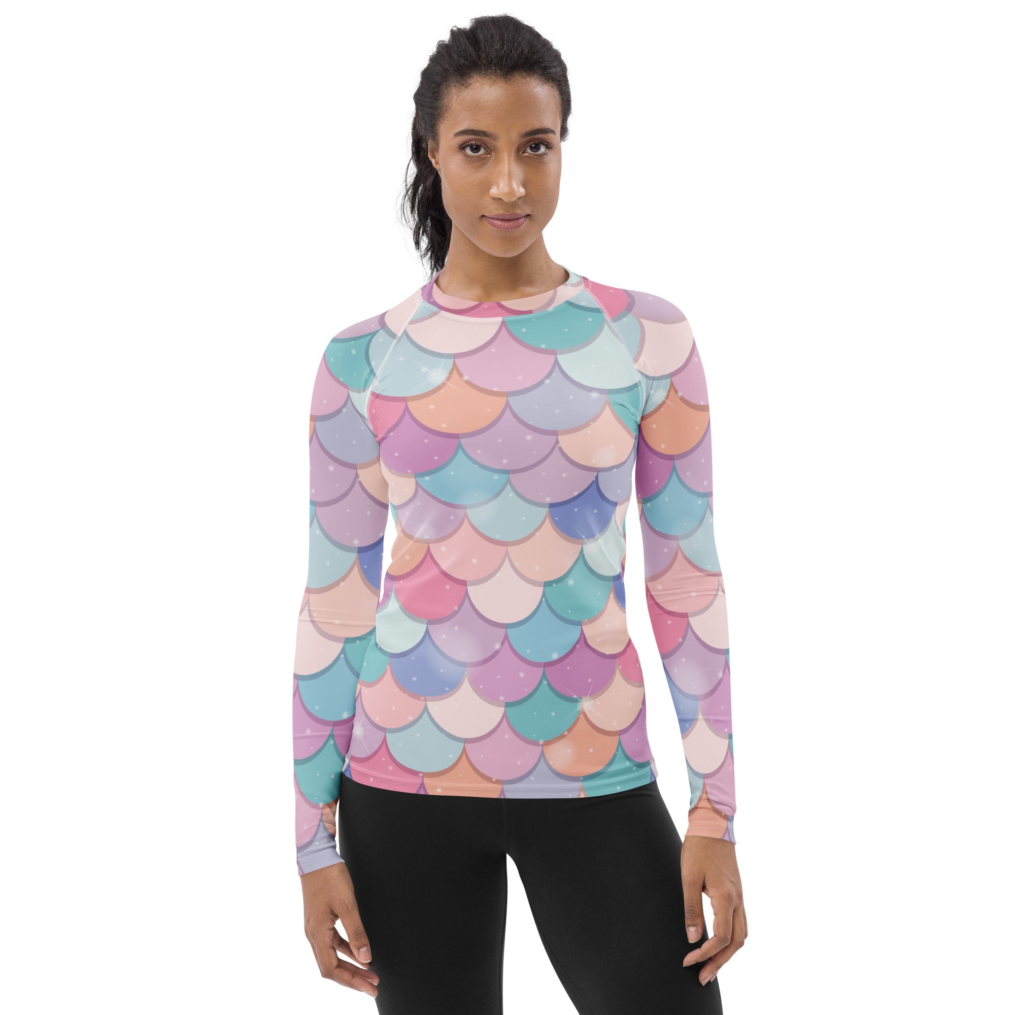 Women's Rainbow Mermaid Long Sleeve Rash Guard Swim Shirt – Buttery Soft, Sun Safe UPF 50+ Protection, Quick Dry & 4-Way Stretch Comfort