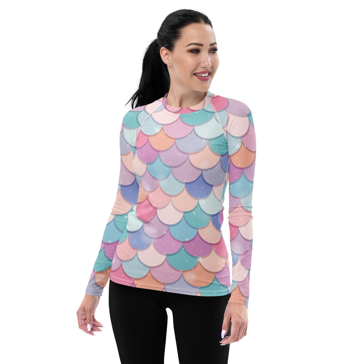 Women's Rainbow Mermaid Long Sleeve Rash Guard Swim Shirt – Buttery Soft, Sun Safe UPF 50+ Protection, Quick Dry & 4-Way Stretch Comfort