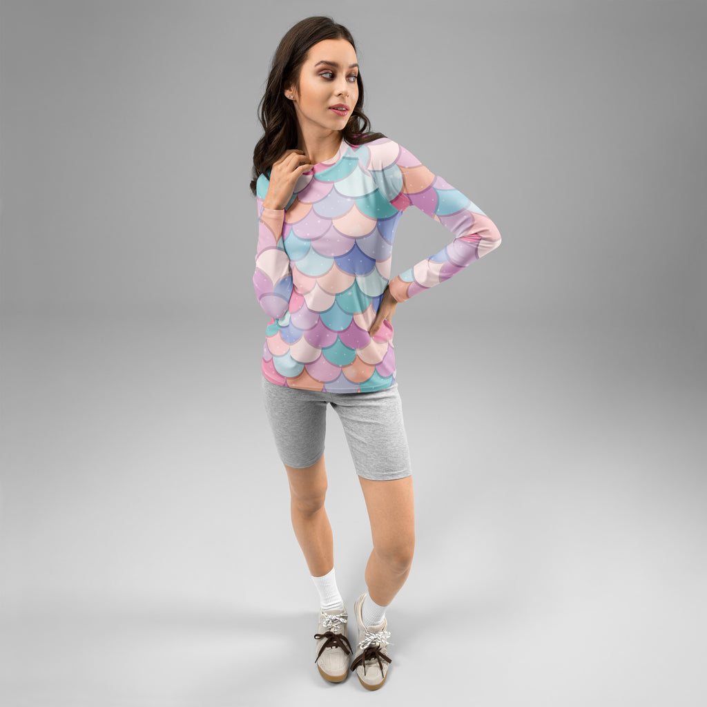 Women's Rainbow Mermaid Long Sleeve Rash Guard Swim Shirt – Buttery Soft, Sun Safe UPF 50+ Protection, Quick Dry & 4-Way Stretch Comfort