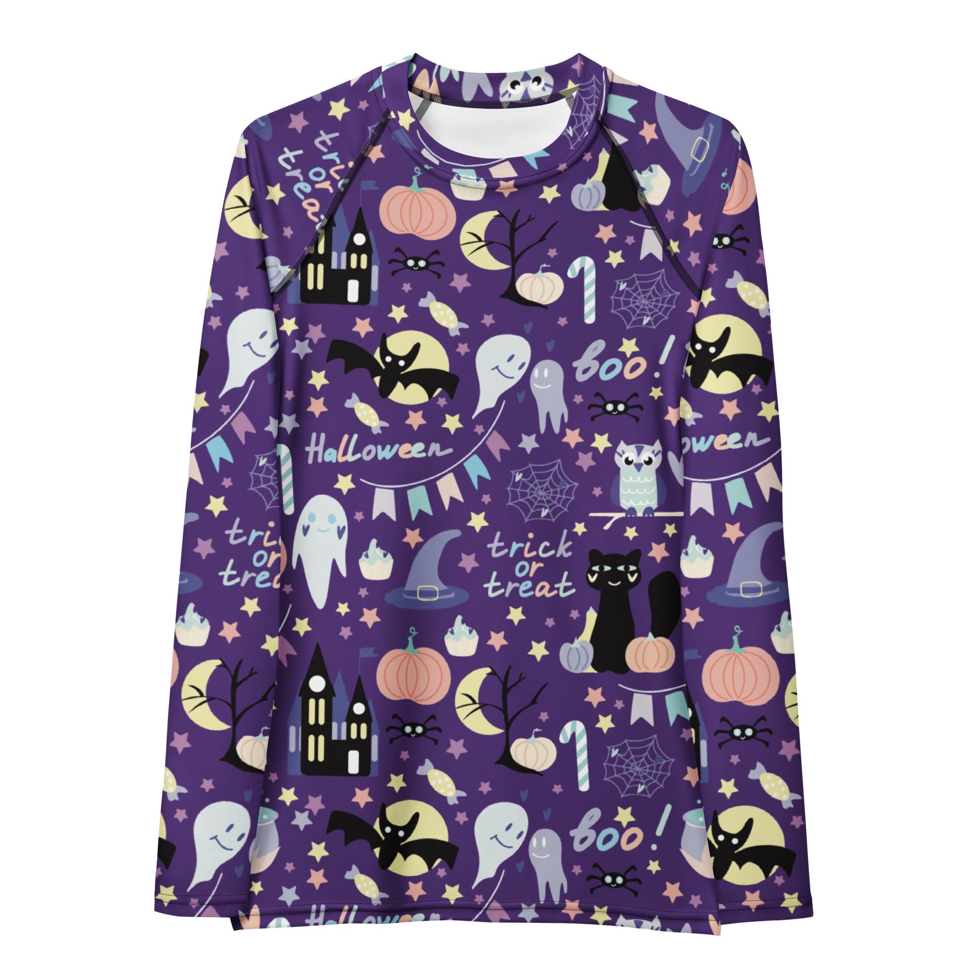 Women's Spooky Halloween Long Sleeve Rash Guard Swim Shirt – Buttery Soft, Sun Safe UPF 50+ Protection, Quick Dry & 4-Way Stretch Comfort