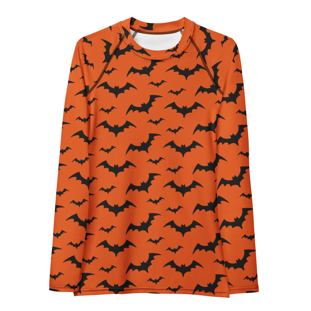 Women's Orange Bat Halloween Long Sleeve Rash Guard Swim Shirt – Buttery Soft, Sun Safe UPF 50+ Protection, Quick Dry & 4-Way Stretch Comfort
