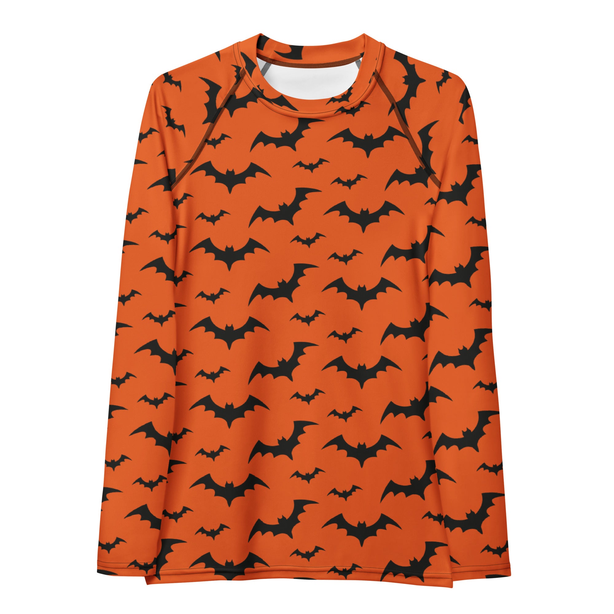 Women's Orange Bat Halloween Long Sleeve Rash Guard Swim Shirt – Buttery Soft, Sun Safe UPF 50+ Protection, Quick Dry & 4-Way Stretch Comfort