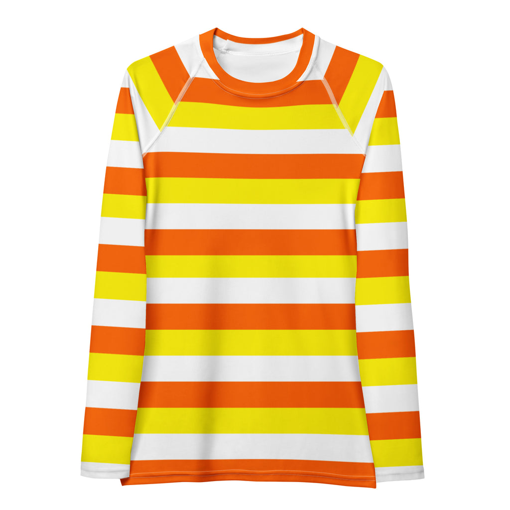 Women's Candy Corn Stripe Long Sleeve Rash Guard Swim Shirt – Buttery Soft, Sun Safe UPF 50+ Protection, Quick Dry & 4-Way Stretch Comfort