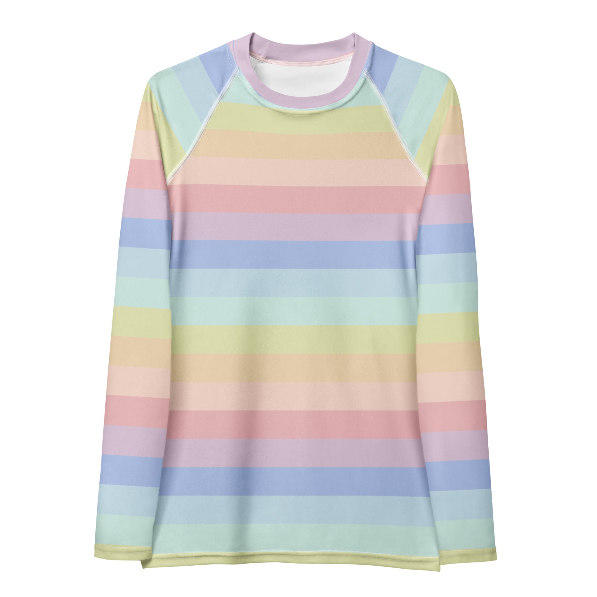 Women's Pastel Rainbow Stripe Long Sleeve Rash Guard Swim Shirt – Buttery Soft, Sun Safe UPF 50+ Protection, Quick Dry & 4-Way Stretch Comfort