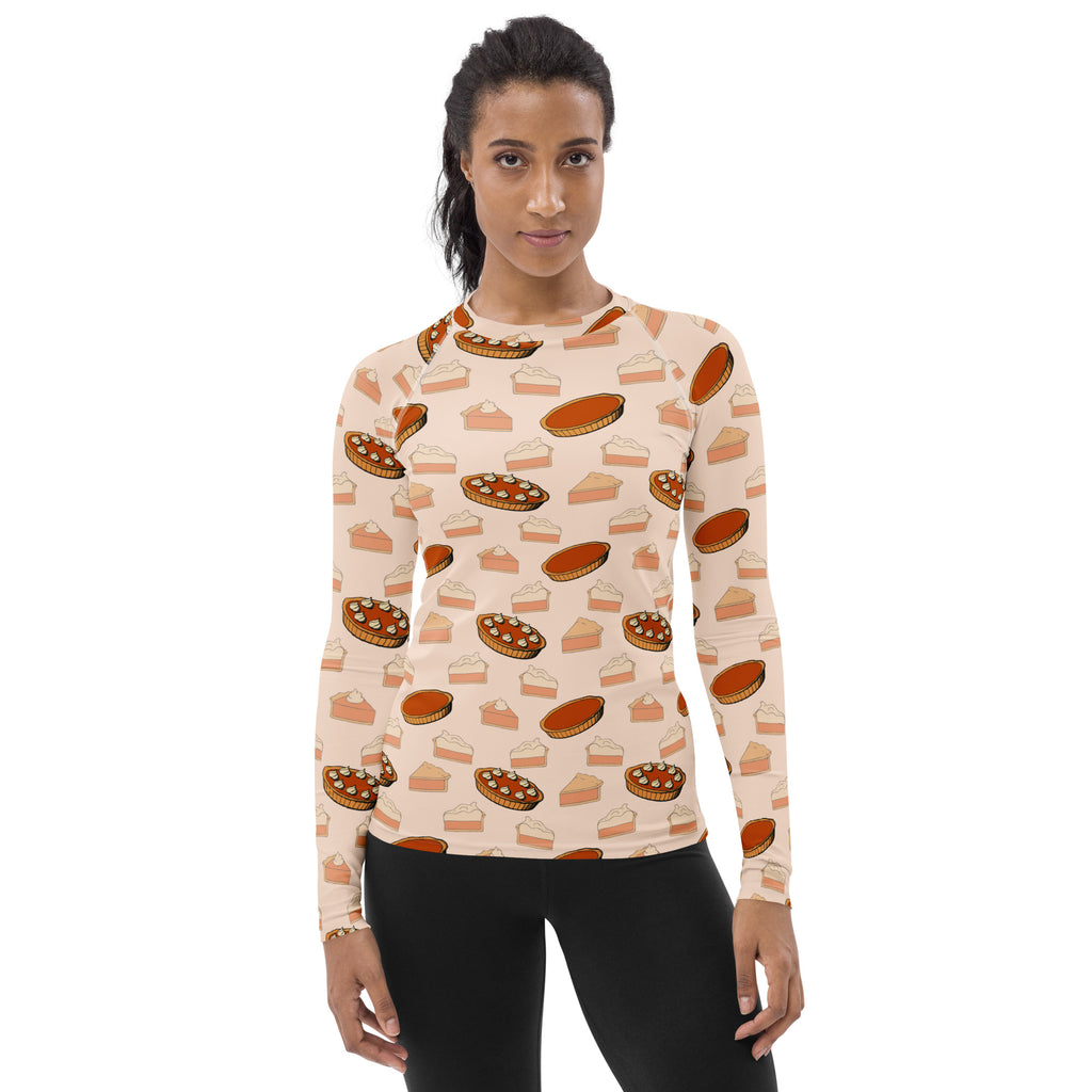 Women's Thanksgiving Pie Long Sleeve Rash Guard Swim Shirt – Buttery Soft, Sun Safe UPF 50+ Protection, Quick Dry & 4-Way Stretch Comfort