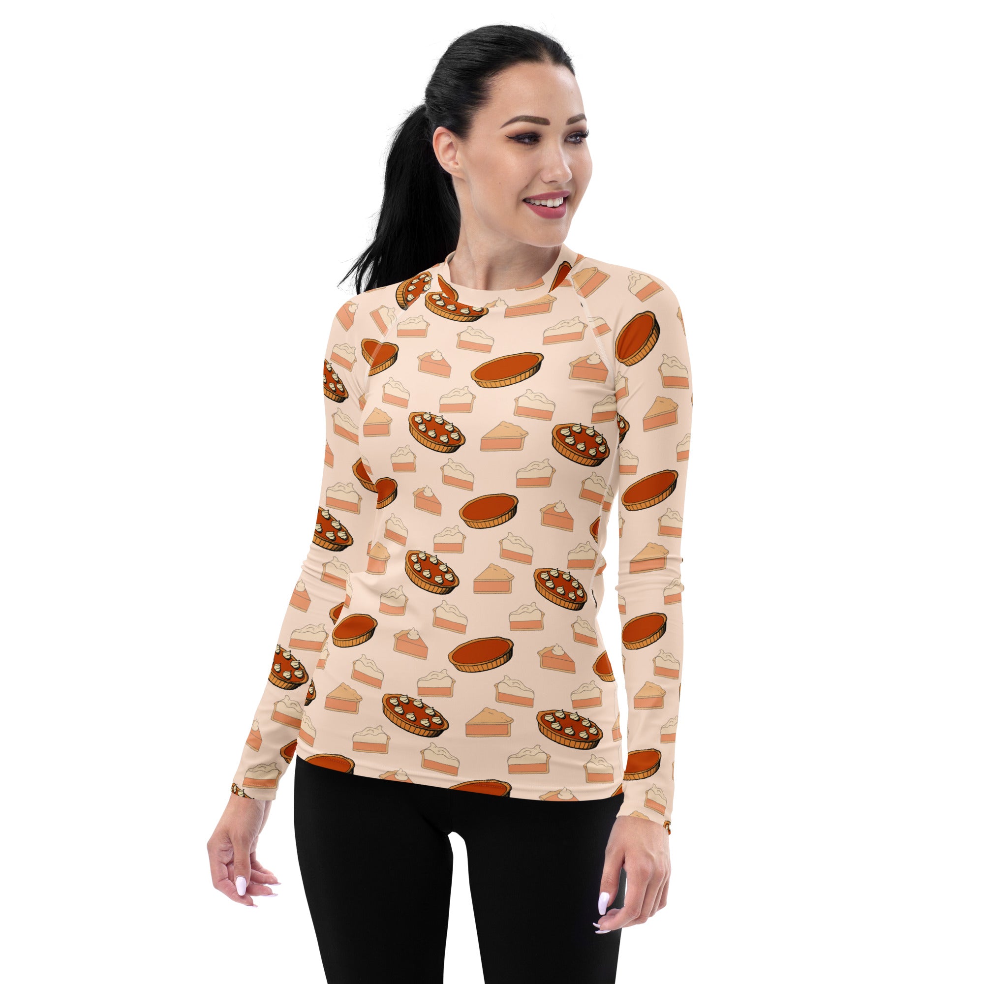 Women's Thanksgiving Pie Long Sleeve Rash Guard Swim Shirt – Buttery Soft, Sun Safe UPF 50+ Protection, Quick Dry & 4-Way Stretch Comfort