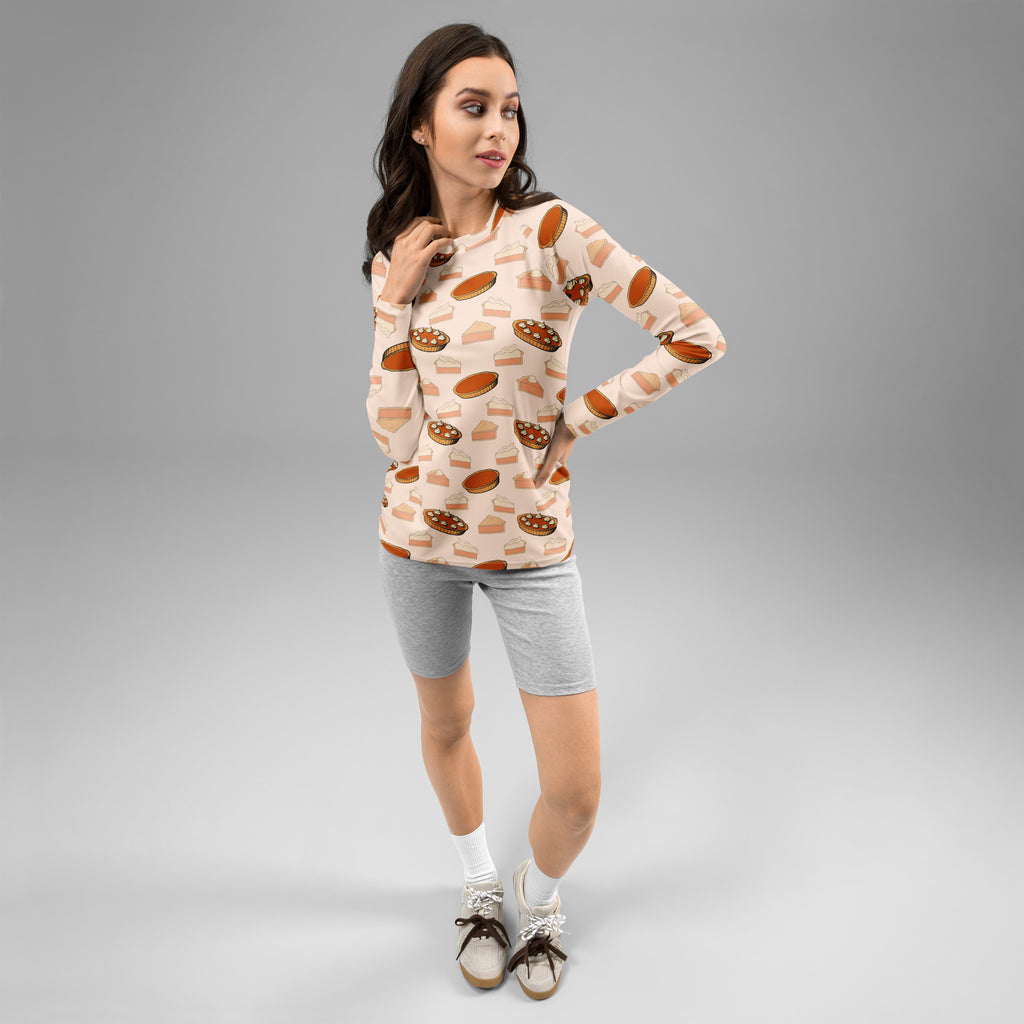 Women's Thanksgiving Pie Long Sleeve Rash Guard Swim Shirt – Buttery Soft, Sun Safe UPF 50+ Protection, Quick Dry & 4-Way Stretch Comfort