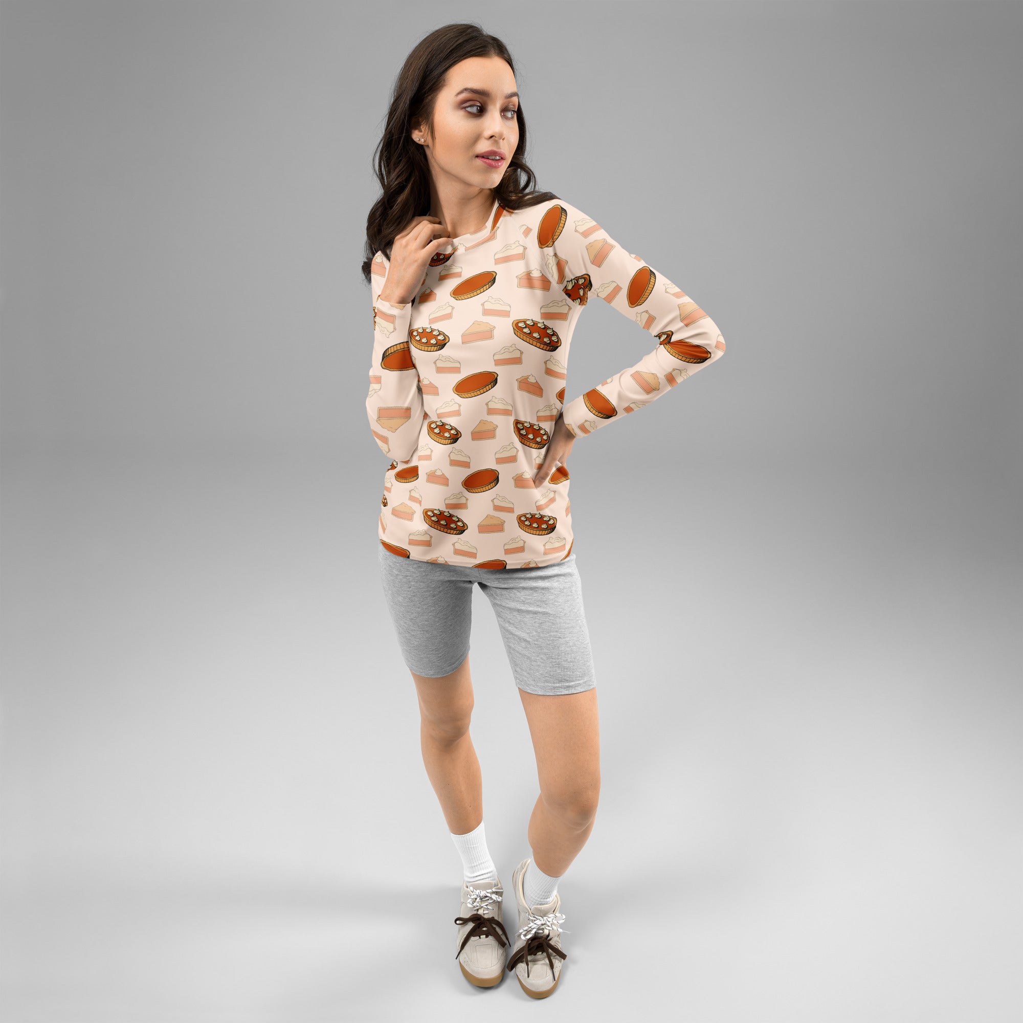 Women's Thanksgiving Pie Long Sleeve Rash Guard Swim Shirt – Buttery Soft, Sun Safe UPF 50+ Protection, Quick Dry & 4-Way Stretch Comfort