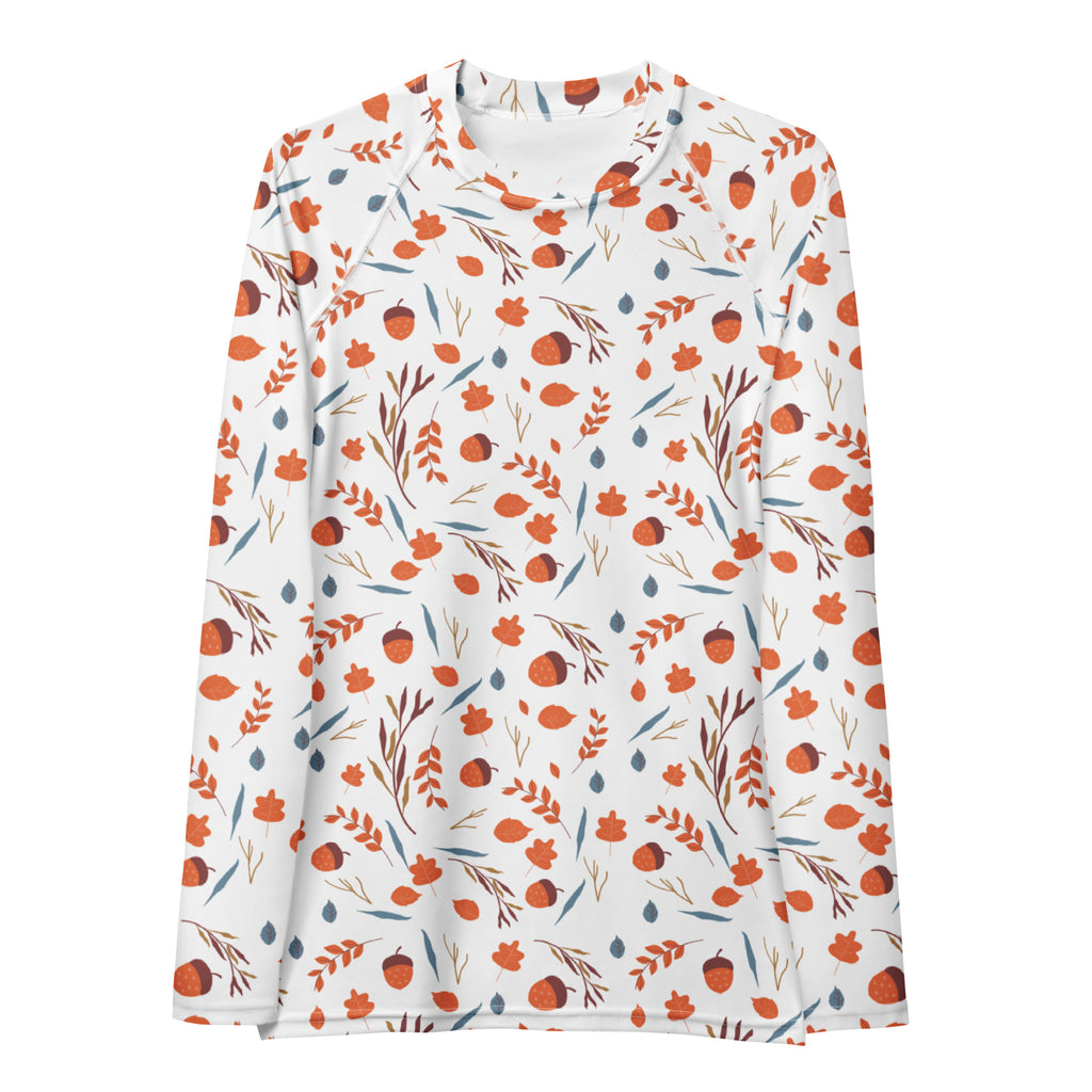 Women's Autumn Acorn and Leaves Long Sleeve Rash Guard Swim Shirt – Buttery Soft, Sun Safe UPF 50+ Protection, Quick Dry & 4-Way Stretch Comfort