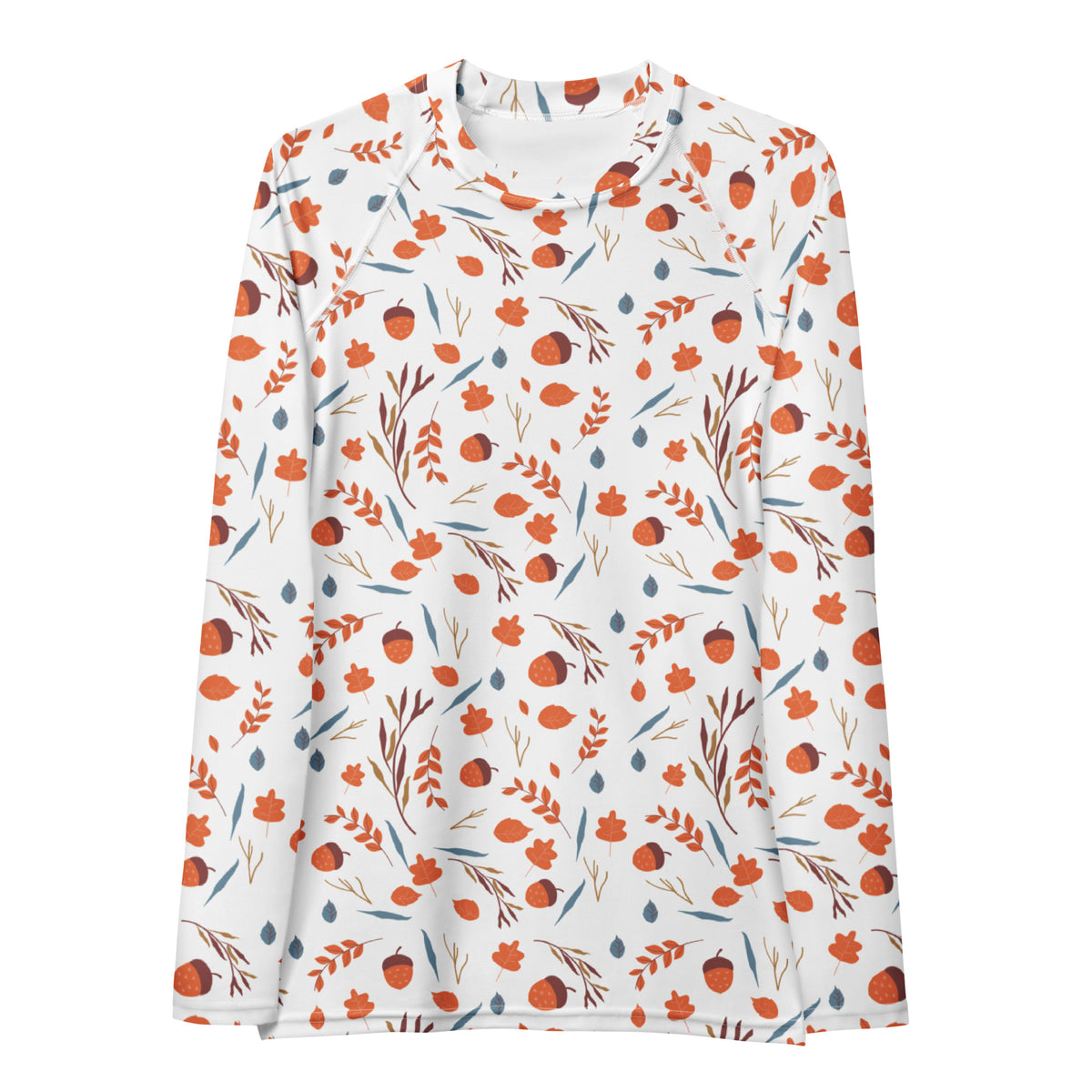 Women's Autumn Acorn and Leaves Long Sleeve Rash Guard Swim Shirt – Buttery Soft, Sun Safe UPF 50+ Protection, Quick Dry & 4-Way Stretch Comfort