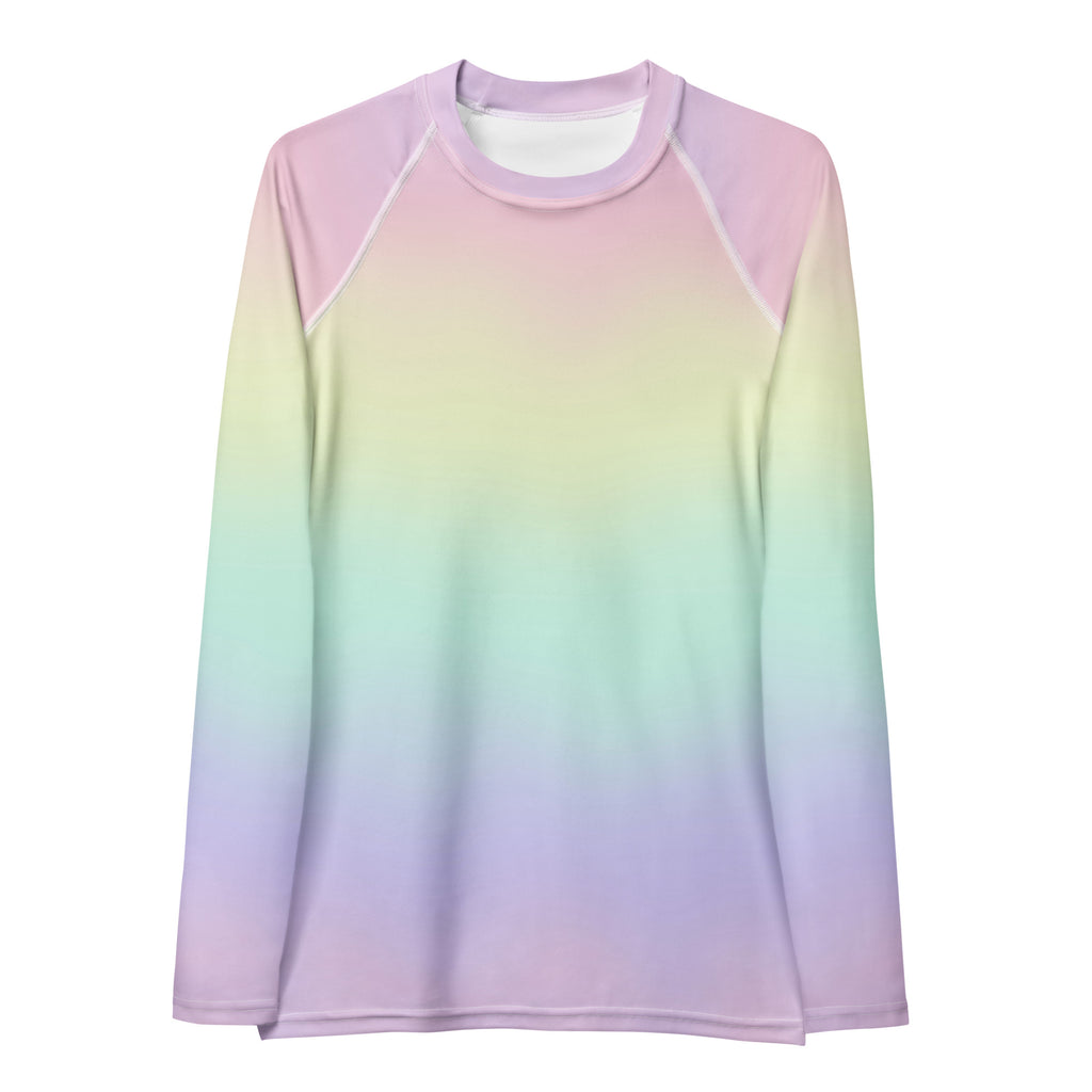 Women's Pastel Rainbow Long Sleeve Rash Guard Swim Shirt – Buttery Soft, Sun Safe UPF 50+ Protection, Quick Dry & 4-Way Stretch Comfort