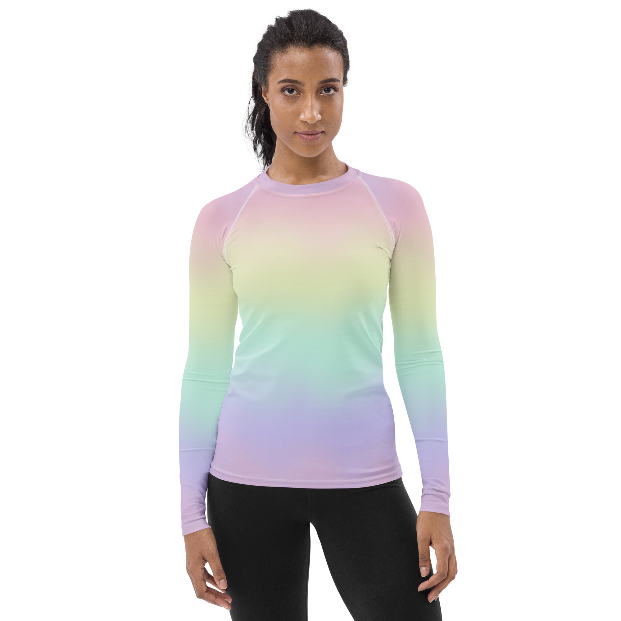 Women's Pastel Rainbow Long Sleeve Rash Guard Swim Shirt – Buttery Soft, Sun Safe UPF 50+ Protection, Quick Dry & 4-Way Stretch Comfort