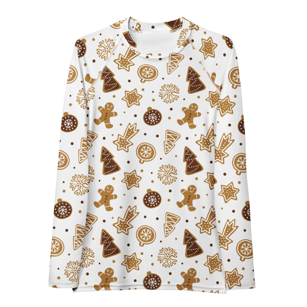 Women's Gingerbread Cookies Christmas Long Sleeve Rash Guard Swim Shirt – Buttery Soft, Sun Safe UPF 50+ Protection, Quick Dry & 4-Way Stretch Comfort