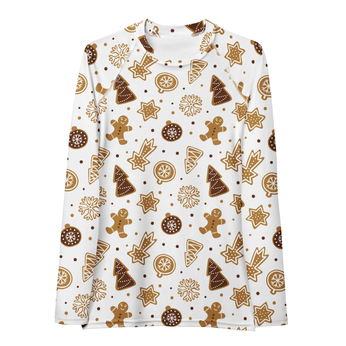 Women's Gingerbread Cookies Christmas Long Sleeve Rash Guard Swim Shirt – Buttery Soft, Sun Safe UPF 50+ Protection, Quick Dry & 4-Way Stretch Comfort