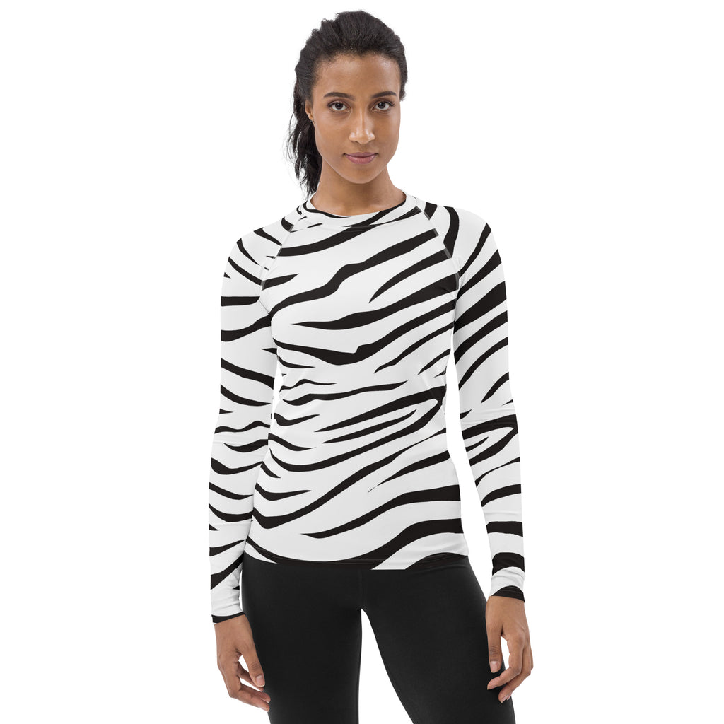 Women's Zebra Print Long Sleeve Rash Guard Swim Shirt – Buttery Soft, Sun Safe UPF 50+ Protection, Quick Dry & 4-Way Stretch Comfort