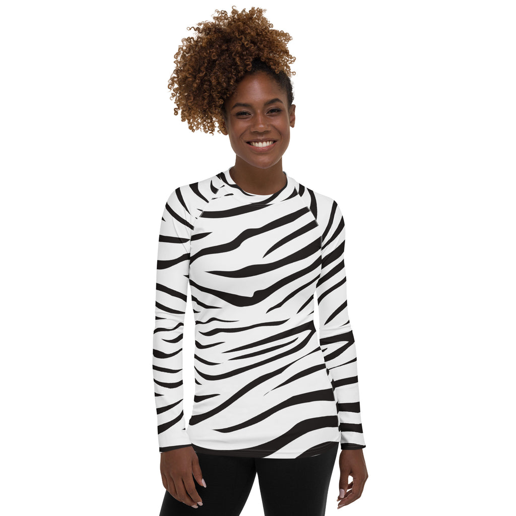 Women's Zebra Print Long Sleeve Rash Guard Swim Shirt – Buttery Soft, Sun Safe UPF 50+ Protection, Quick Dry & 4-Way Stretch Comfort