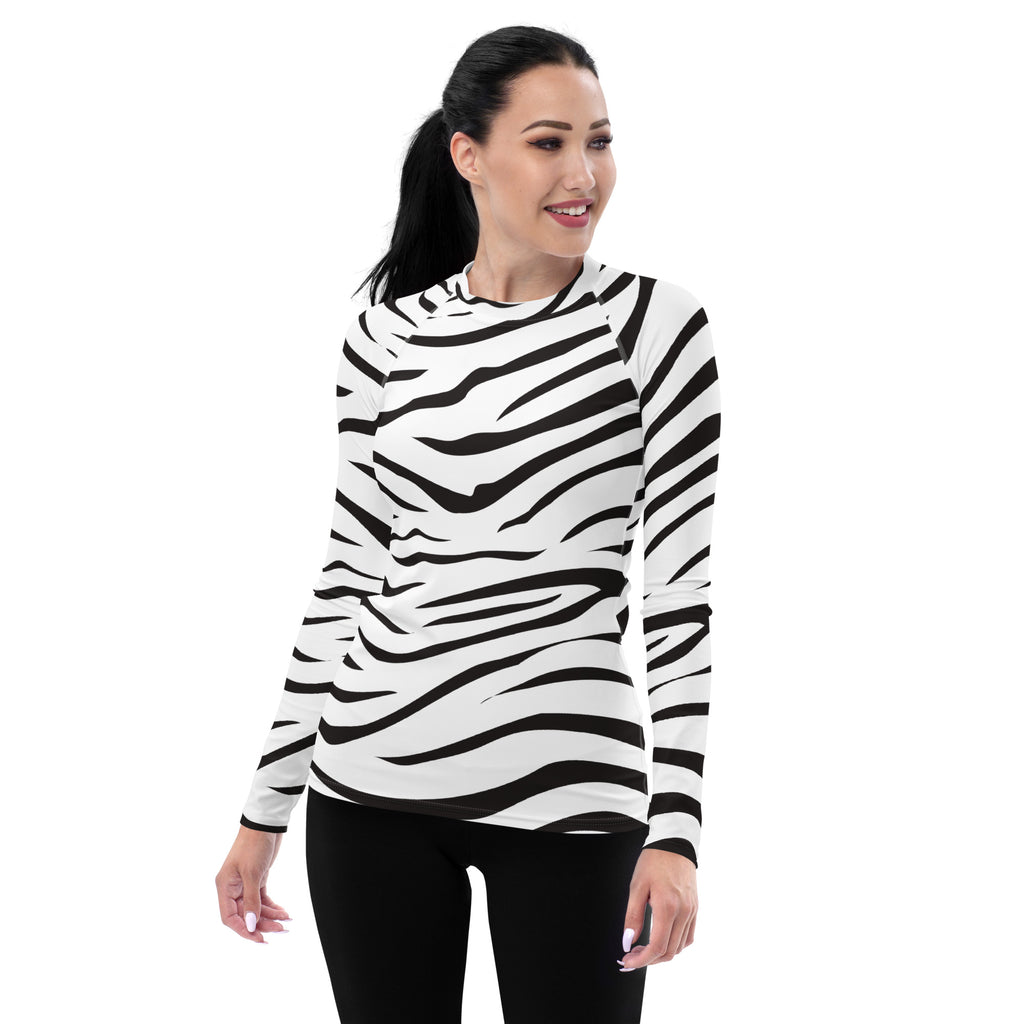 Women's Zebra Print Long Sleeve Rash Guard Swim Shirt – Buttery Soft, Sun Safe UPF 50+ Protection, Quick Dry & 4-Way Stretch Comfort