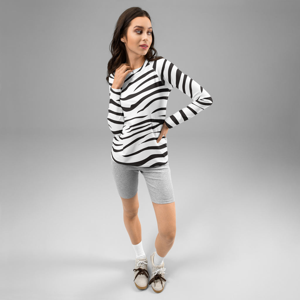 Women's Zebra Print Long Sleeve Rash Guard Swim Shirt – Buttery Soft, Sun Safe UPF 50+ Protection, Quick Dry & 4-Way Stretch Comfort