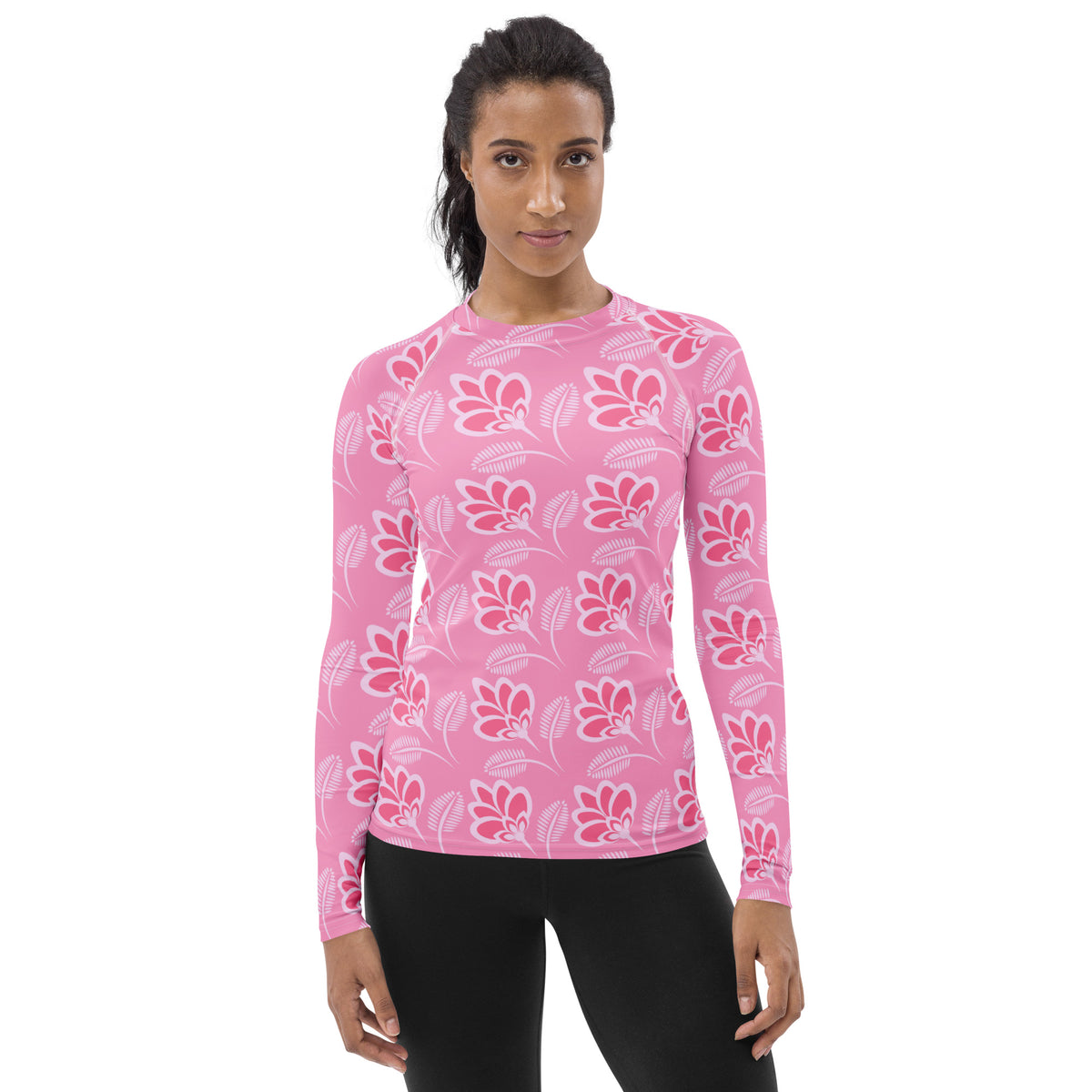 Women's Pink Floral Long Sleeve Rash Guard Swim Shirt – Buttery Soft, Sun Safe UPF 50+ Protection, Quick Dry & 4-Way Stretch Comfort