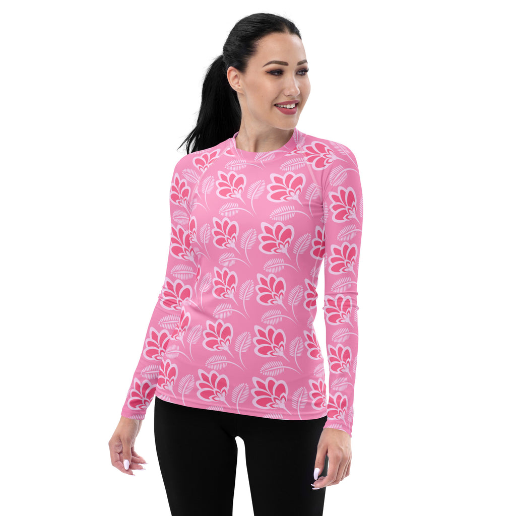 Women's Pink Floral Long Sleeve Rash Guard Swim Shirt – Buttery Soft, Sun Safe UPF 50+ Protection, Quick Dry & 4-Way Stretch Comfort