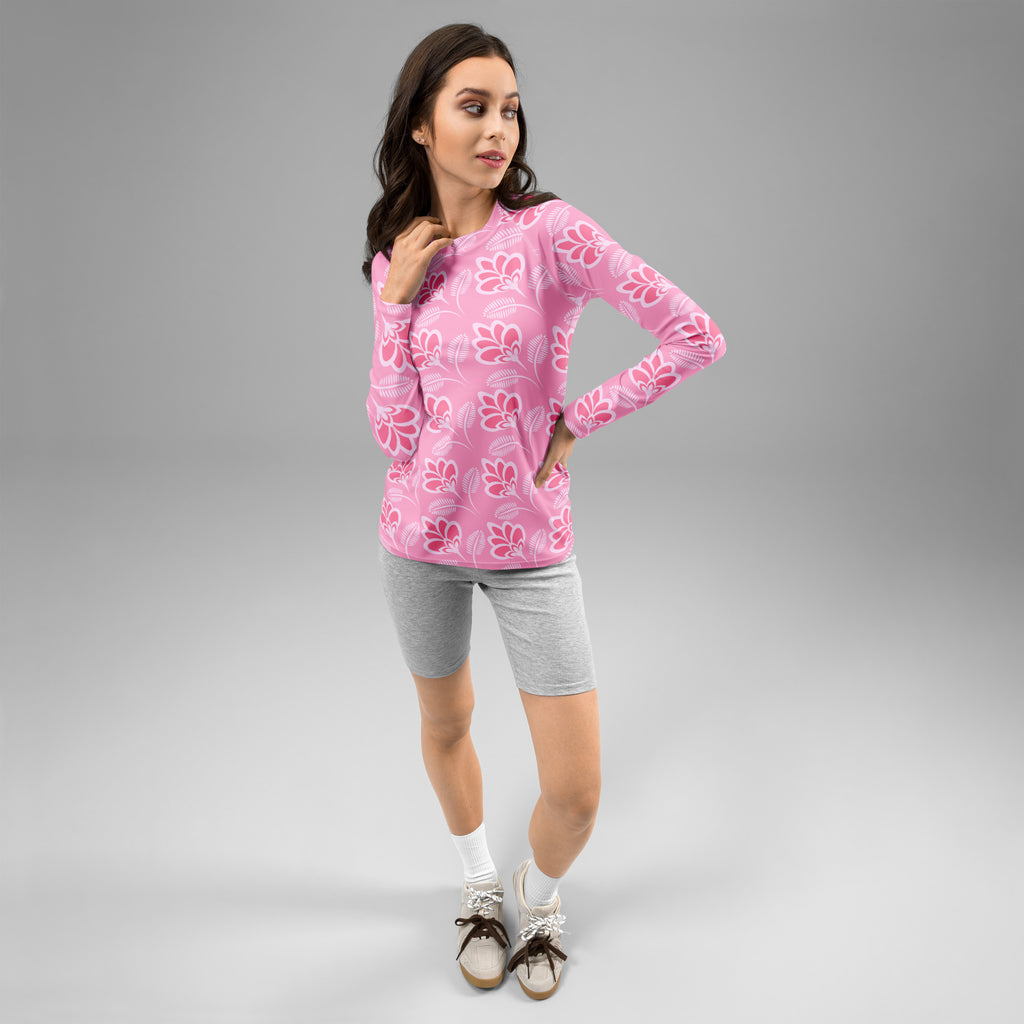 Women's Pink Floral Long Sleeve Rash Guard Swim Shirt – Buttery Soft, Sun Safe UPF 50+ Protection, Quick Dry & 4-Way Stretch Comfort