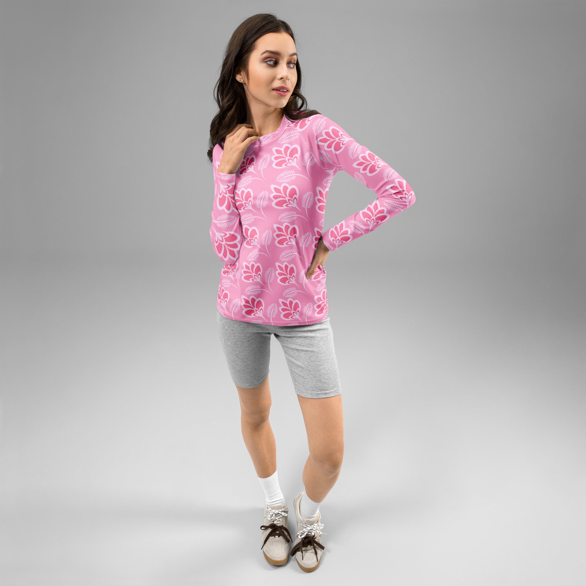 Women's Pink Floral Long Sleeve Rash Guard Swim Shirt – Buttery Soft, Sun Safe UPF 50+ Protection, Quick Dry & 4-Way Stretch Comfort