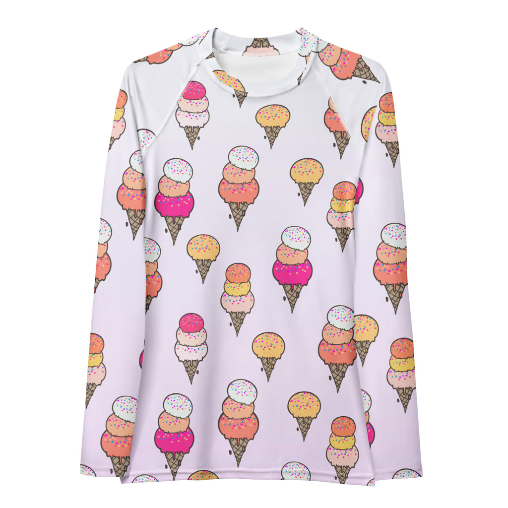 Women's Ice Cream Cone Long Sleeve Rash Guard Swim Shirt – Buttery Soft, Sun Safe UPF 50+ Protection, Quick Dry & 4-Way Stretch Comfort