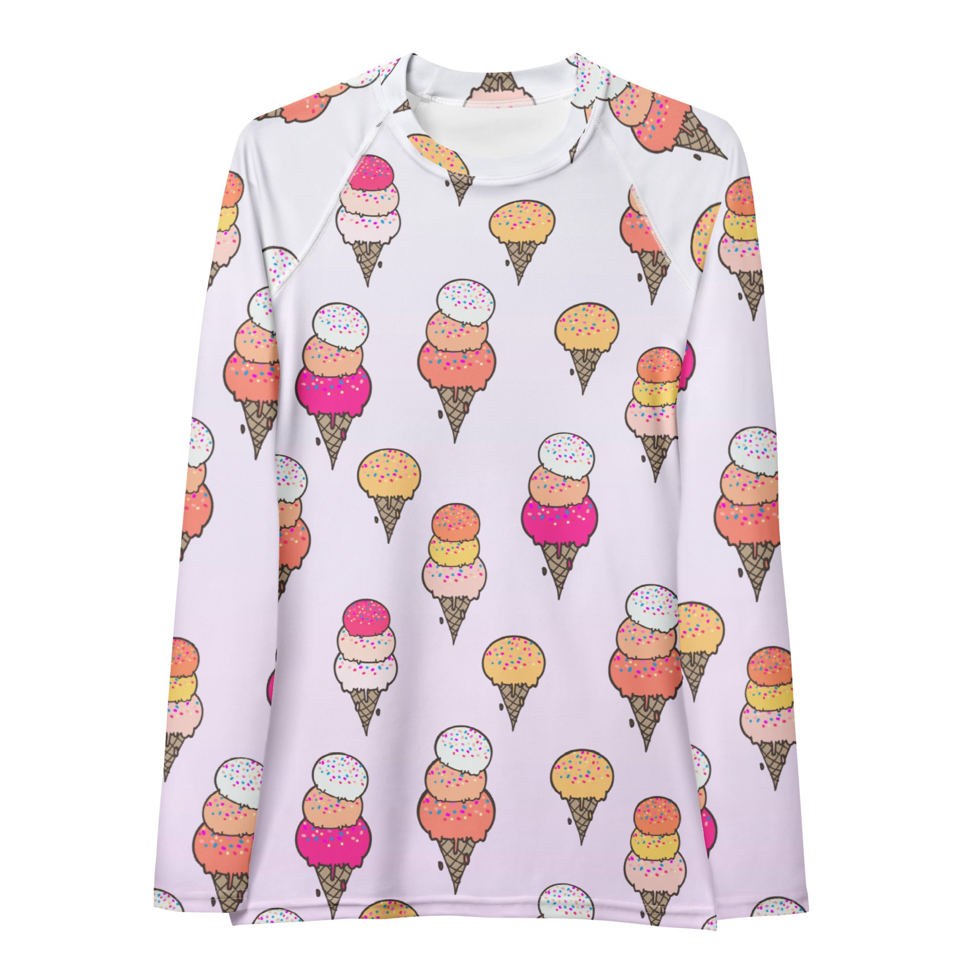 Women's Ice Cream Cone Long Sleeve Rash Guard Swim Shirt – Buttery Soft, Sun Safe UPF 50+ Protection, Quick Dry & 4-Way Stretch Comfort