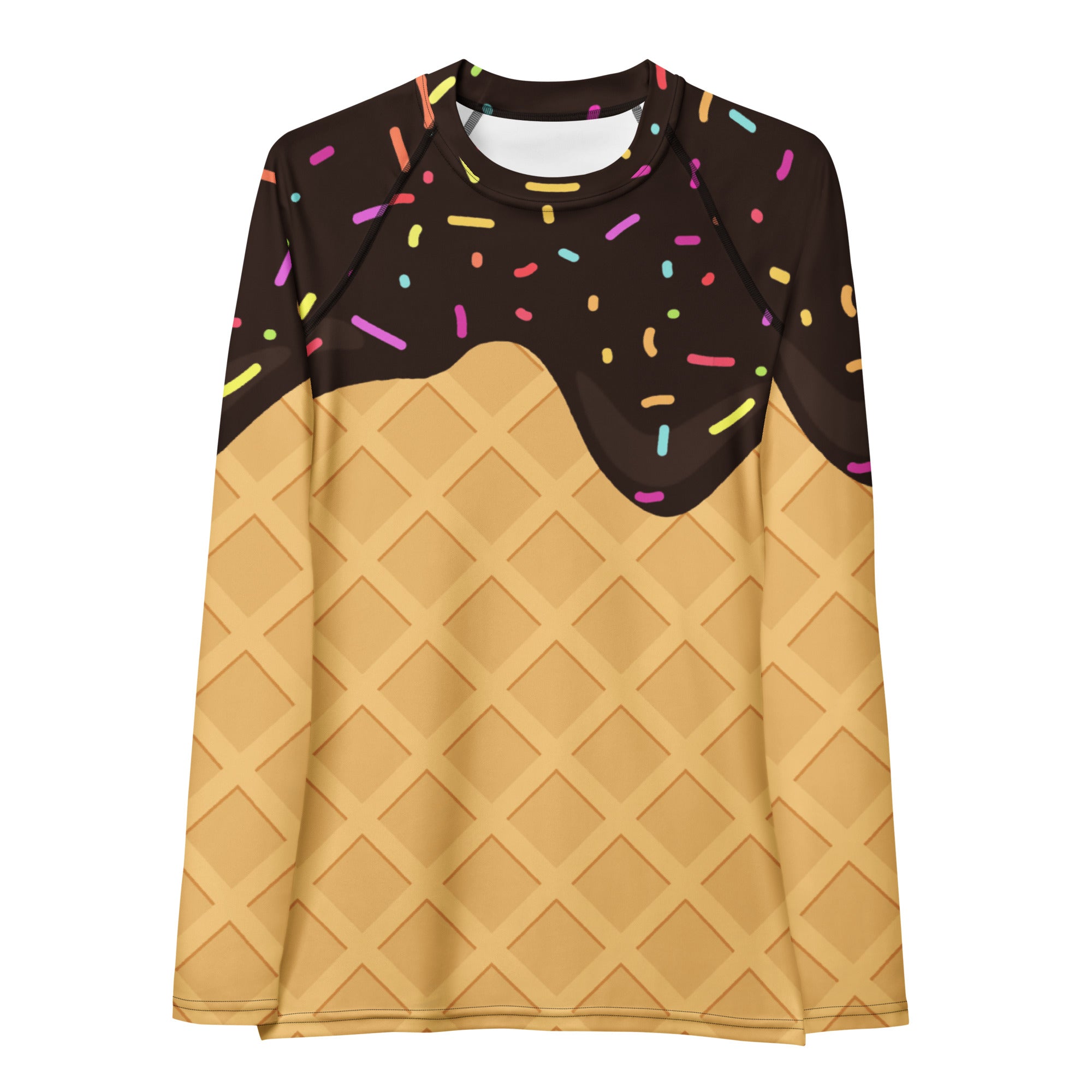 Women's Chocolate Ice Cream Cone Long Sleeve Rash Guard Swim Shirt – Buttery Soft, Sun Safe UPF 50+ Protection, Quick Dry & 4-Way Stretch Comfort