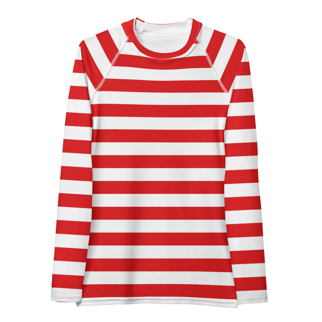 Women's Red & White Striped Long Sleeve Rash Guard Swim Shirt – Buttery Soft, Sun Safe UPF 50+ Protection, Quick Dry & 4-Way Stretch Comfort