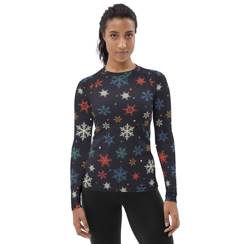 Women's Colorful Snowflake Long Sleeve Rash Guard Swim Shirt – Buttery Soft, Sun Safe UPF 50+ Protection, Quick Dry & 4-Way Stretch Comfort