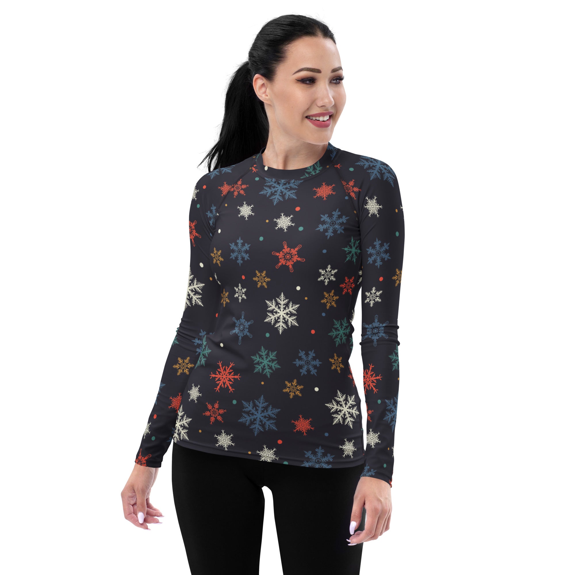 Women's Colorful Snowflake Long Sleeve Rash Guard Swim Shirt – Buttery Soft, Sun Safe UPF 50+ Protection, Quick Dry & 4-Way Stretch Comfort